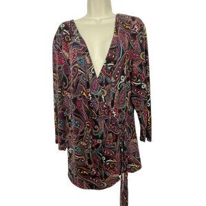 Jaclyn Smith XXL Womens Wrap Blouse Purple Paisley Pattern Whimsigoth